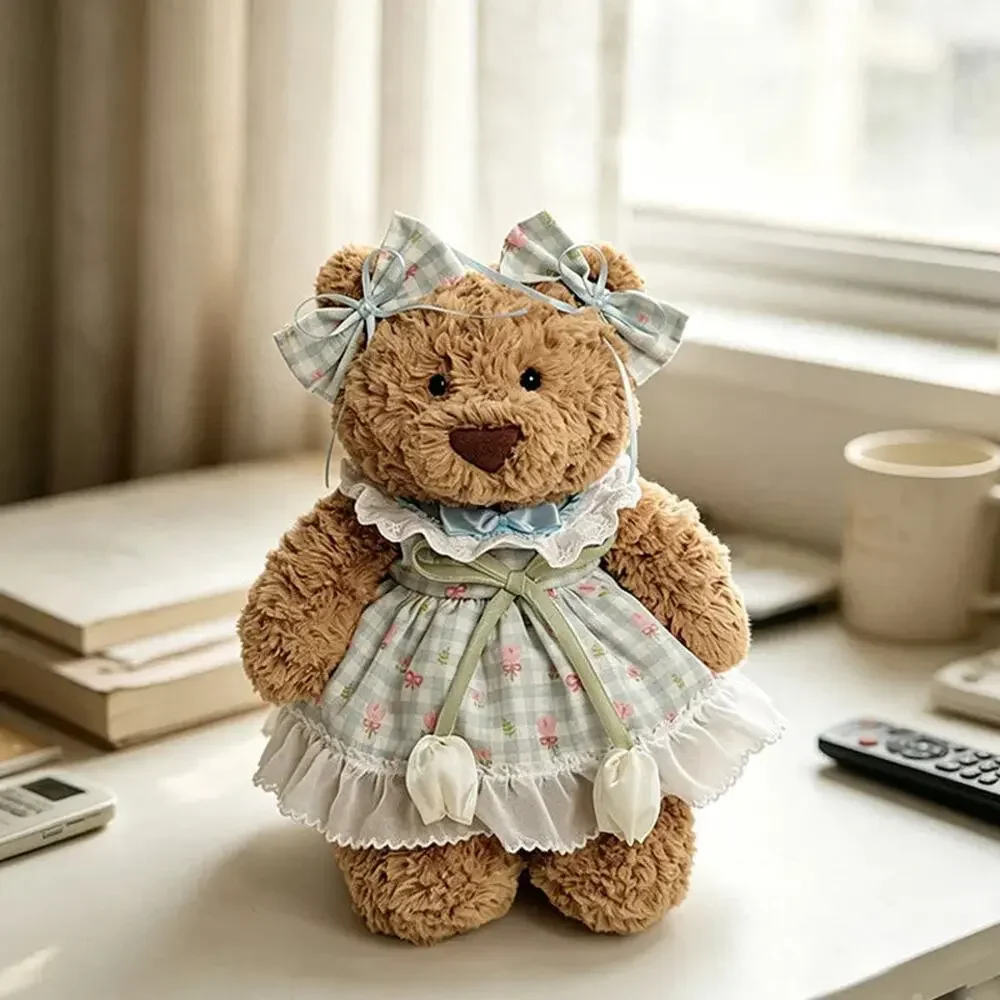 Light Blue Plaid Tulip Dress for Bartholomew Bear – 10 Inch [JC-138-10IN]